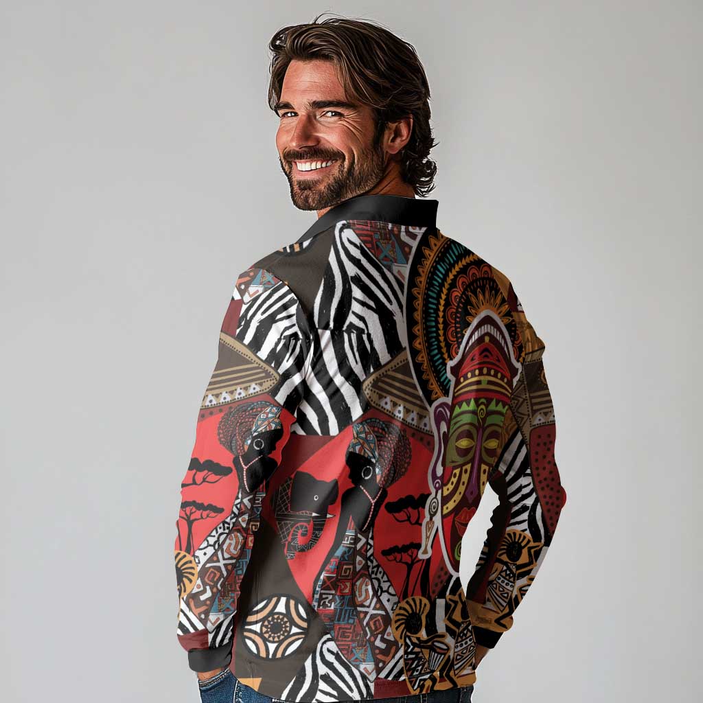 Beautiful African Women Ethnic Motifs Long Sleeve Polo Shirt - Wonder Print Shop