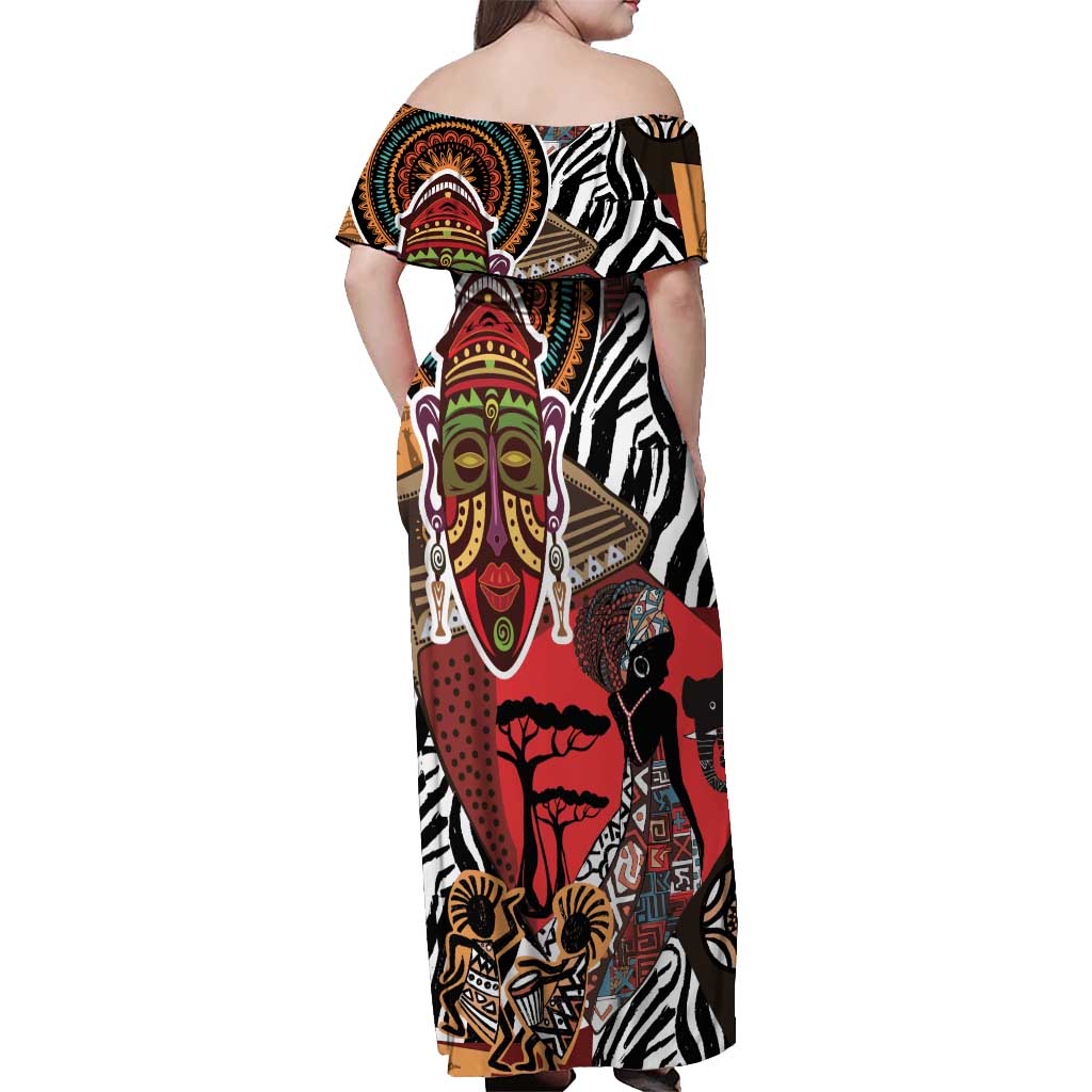 Beautiful African Women Ethnic Motifs Off Shoulder Maxi Dress - Wonder Print Shop
