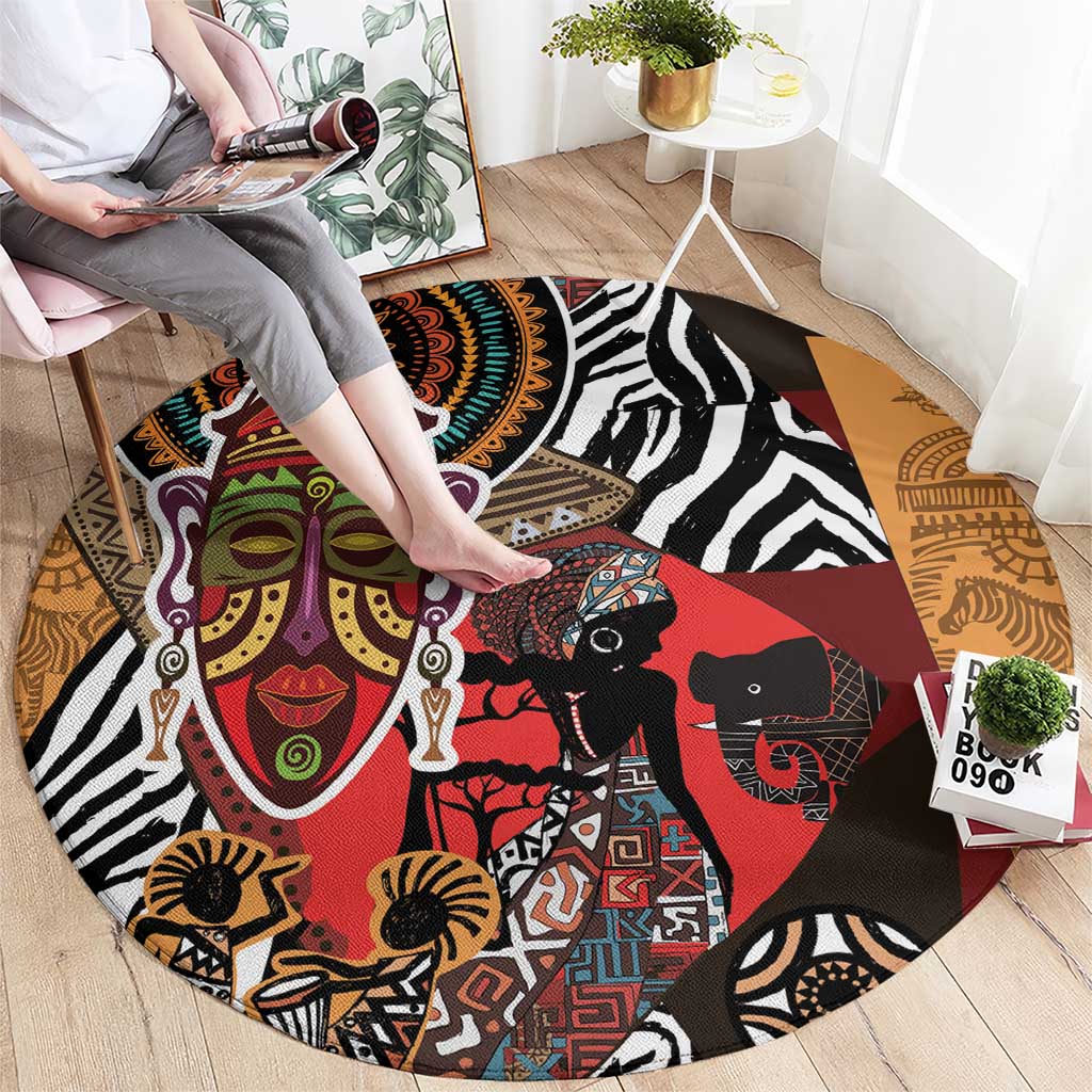 Beautiful African Women Ethnic Motifs Round Carpet