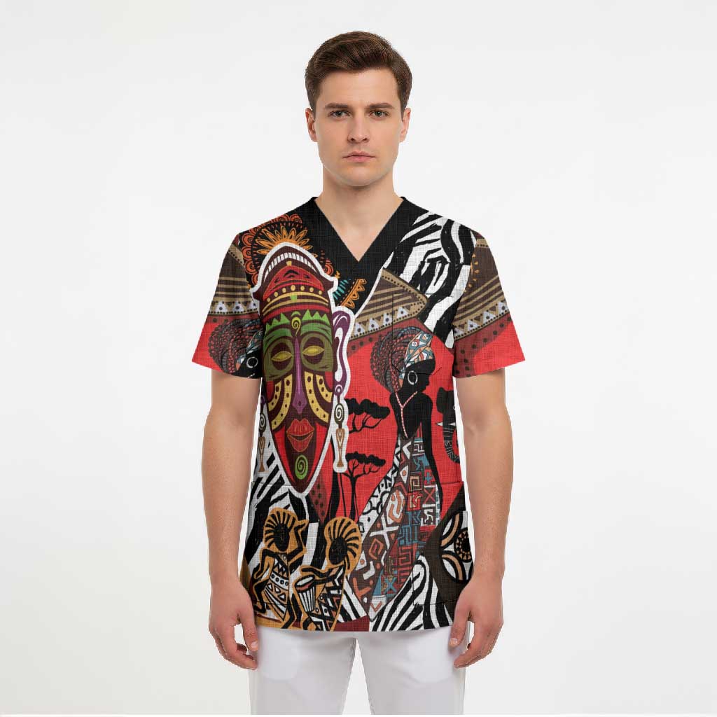 Beautiful African Women Ethnic Motifs Scrub Top