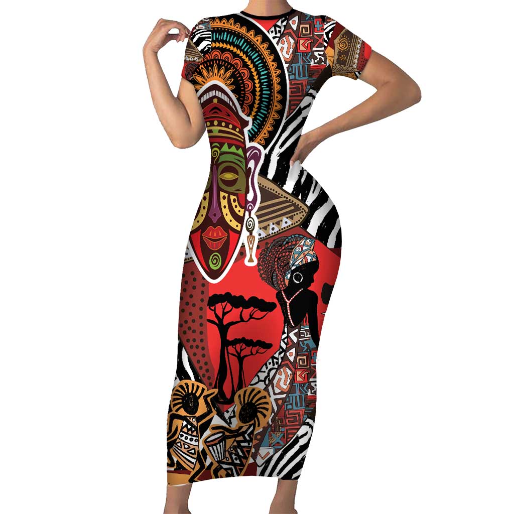 Beautiful African Women Ethnic Motifs Short Sleeve Bodycon Dress - Wonder Print Shop