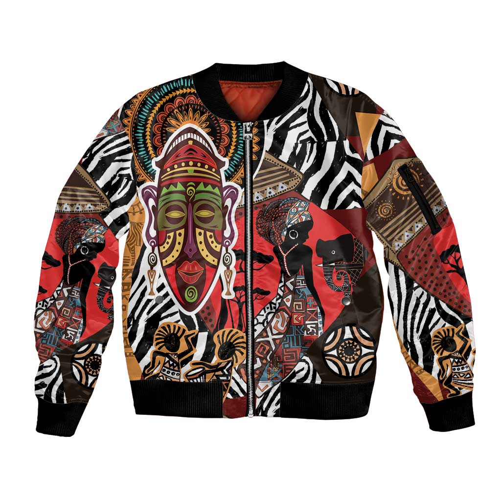 Beautiful African Women Ethnic Motifs Sleeve Zip Bomber Jacket - Wonder Print Shop