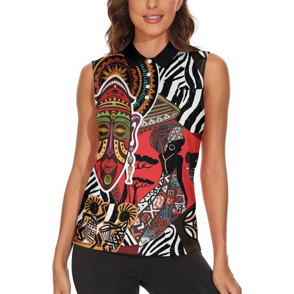Beautiful African Women Ethnic Motifs Women Sleeveless Polo Shirt - Wonder Print Shop