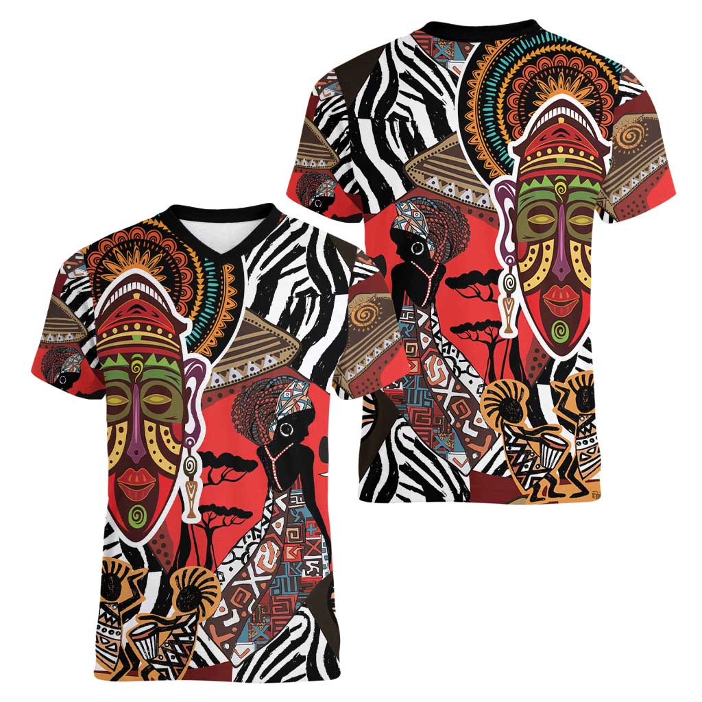 Beautiful African Women Ethnic Motifs Women V-Neck T-Shirt - Wonder Print Shop