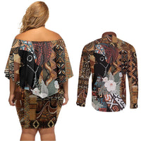 Beautiful Black Woman Couples Matching Off Shoulder Short Dress and Long Sleeve Button Shirt African Tribal Pattern LT9 - Wonder Print Shop