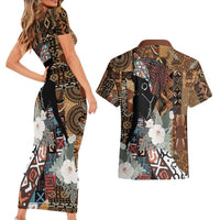 Beautiful Black Woman Couples Matching Short Sleeve Bodycon Dress and Hawaiian Shirt African Tribal Pattern LT9 - Wonder Print Shop