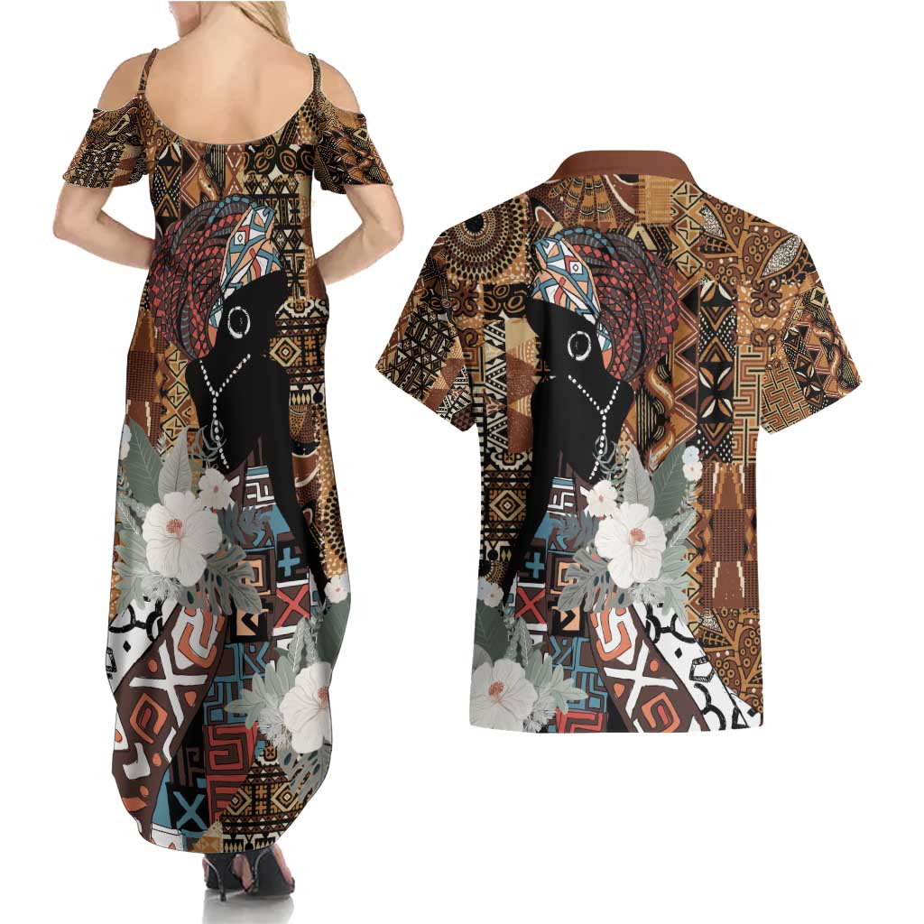 Beautiful Black Woman Couples Matching Summer Maxi Dress and Hawaiian Shirt African Tribal Pattern LT9 - Wonder Print Shop