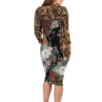 Beautiful Black Woman Family Matching Long Sleeve Bodycon Dress and Hawaiian Shirt African Tribal Pattern LT9 - Wonder Print Shop