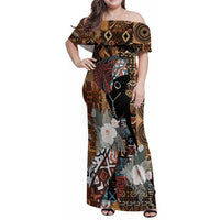 Beautiful Black Woman Family Matching Off Shoulder Maxi Dress and Hawaiian Shirt African Tribal Pattern LT9 - Wonder Print Shop