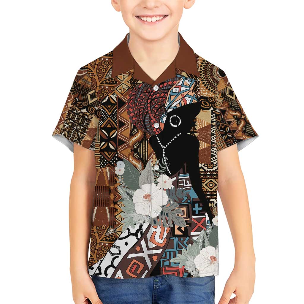 Beautiful Black Woman Family Matching Short Sleeve Bodycon Dress and Hawaiian Shirt African Tribal Pattern - Wonder Print Shop