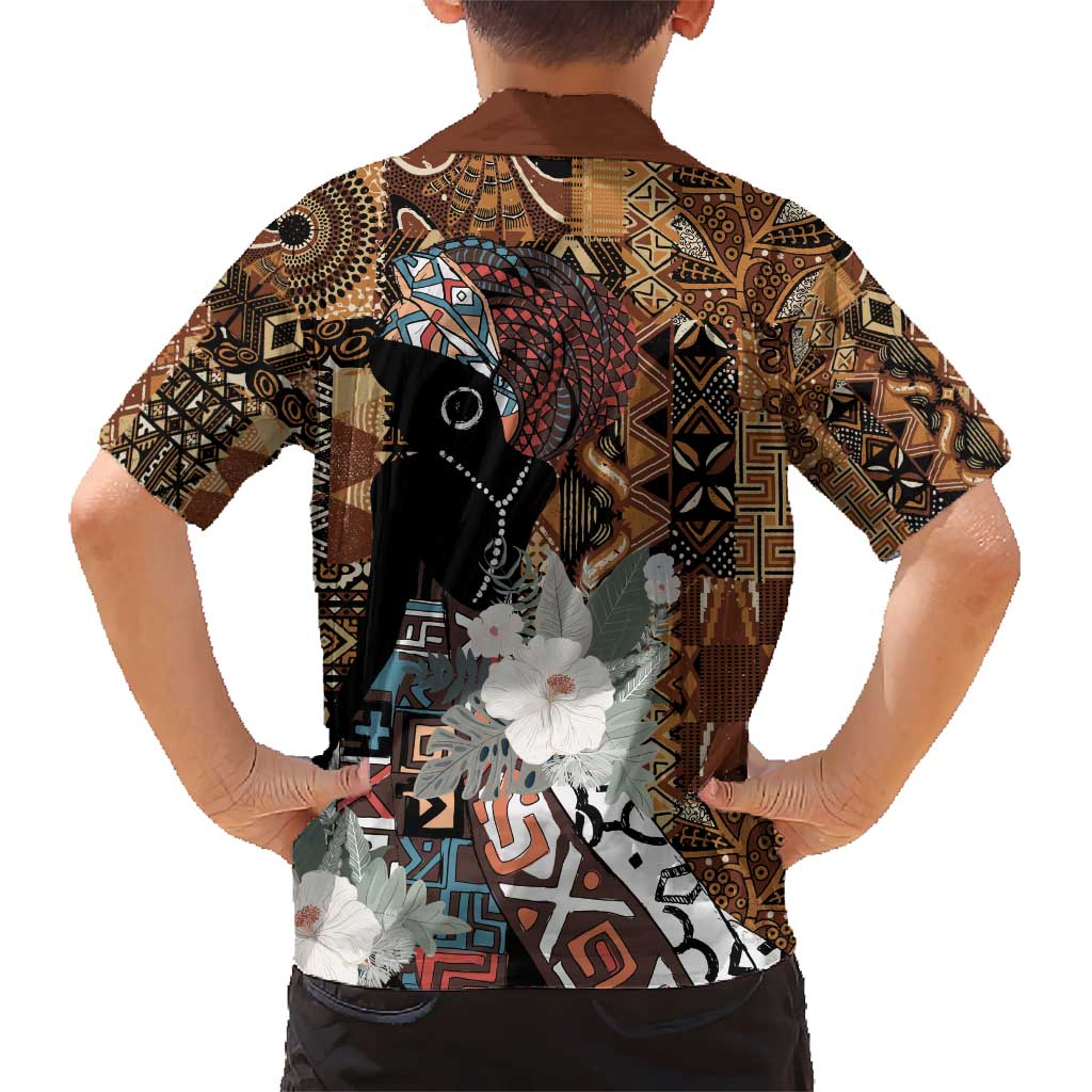 Beautiful Black Woman Kid Hawaiian Shirt African Tribal Pattern - Wonder Print Shop