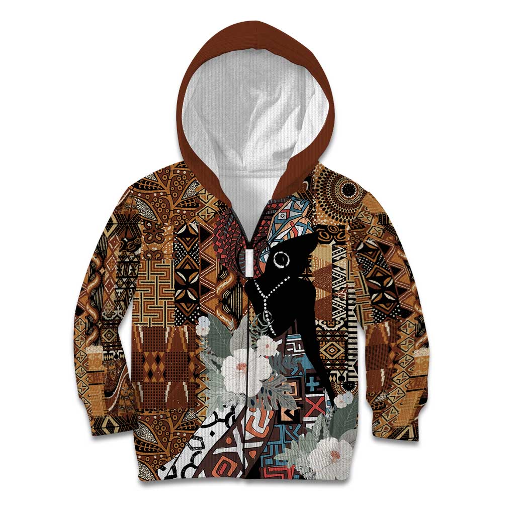 Beautiful Black Woman Kid Hoodie African Tribal Pattern - Wonder Print Shop