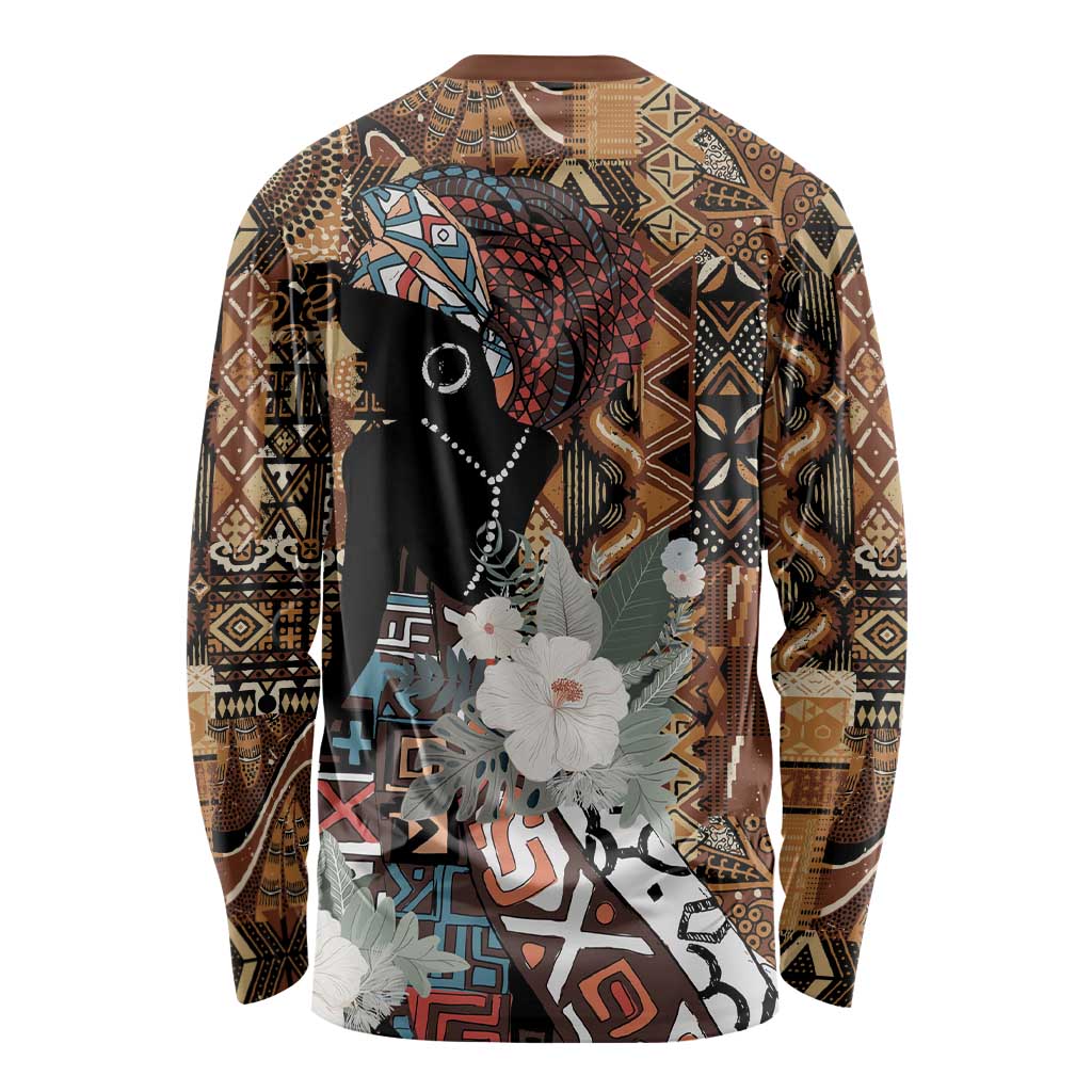Beautiful Black Woman Long Sleeve Shirt African Tribal Pattern - Wonder Print Shop