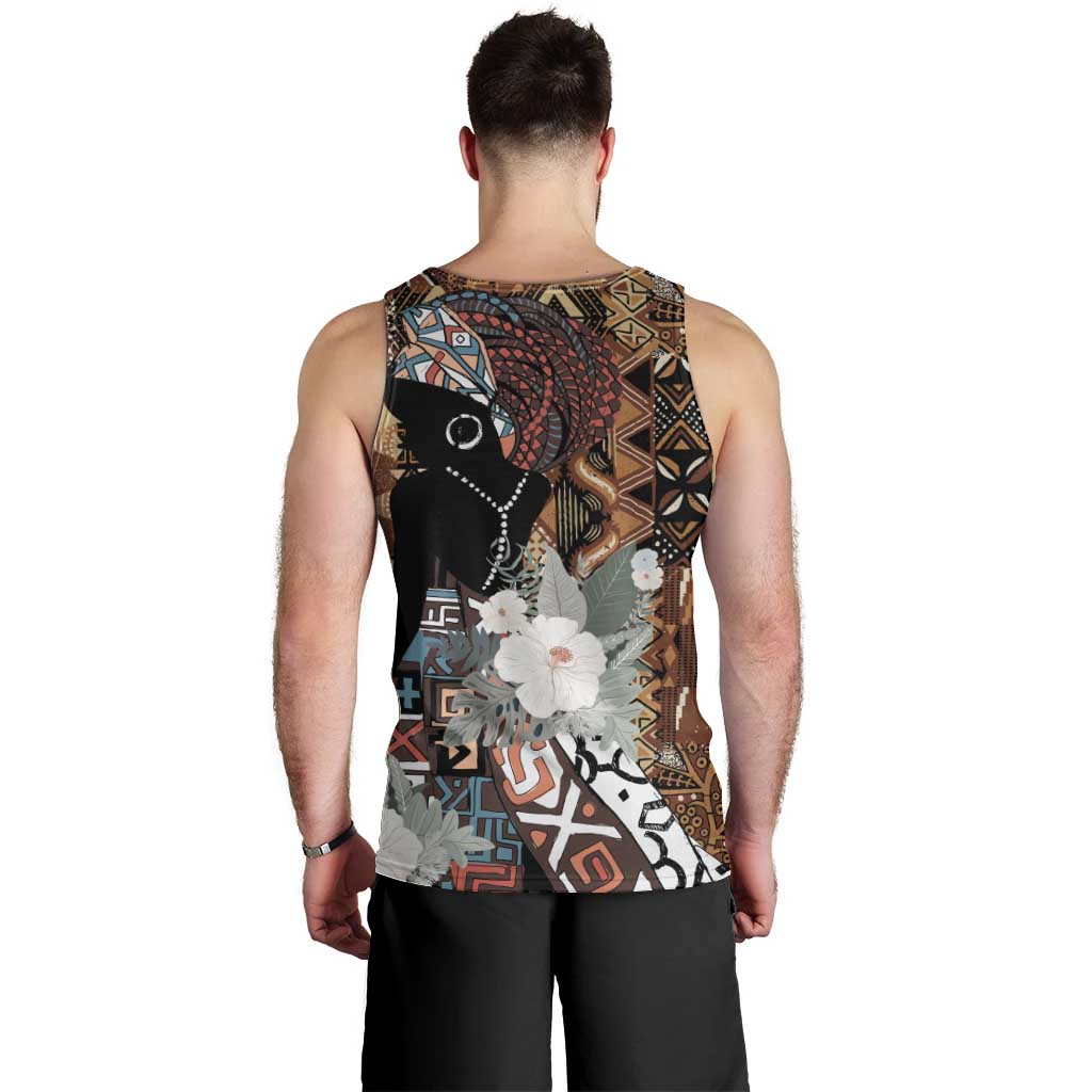 Beautiful Black Woman Men Tank Top African Tribal Pattern - Wonder Print Shop