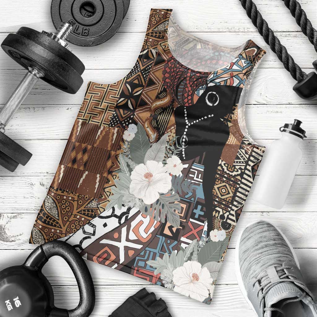 Beautiful Black Woman Men Tank Top African Tribal Pattern - Wonder Print Shop