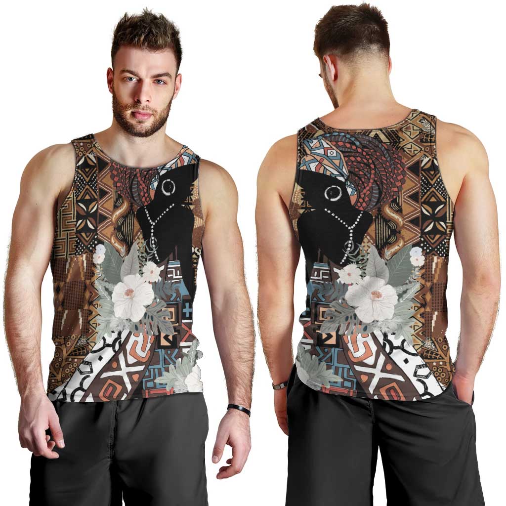 Beautiful Black Woman Men Tank Top African Tribal Pattern - Wonder Print Shop