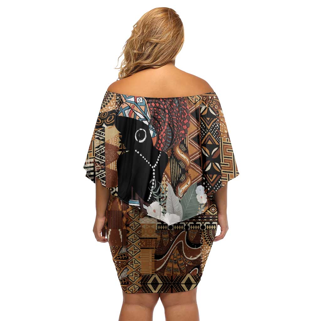 Beautiful Black Woman Off Shoulder Short Dress African Tribal Pattern - Wonder Print Shop