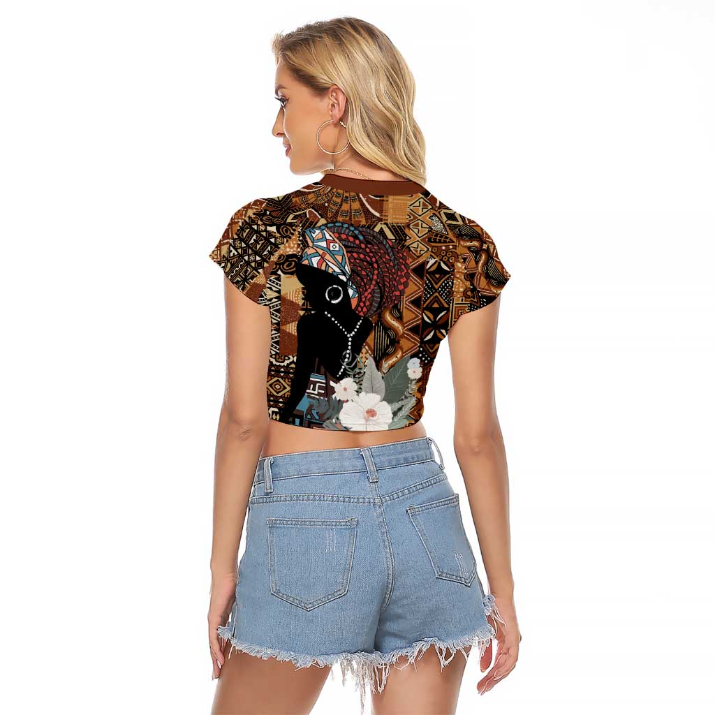 Beautiful Black Woman Raglan Cropped T Shirt African Tribal Pattern - Wonder Print Shop