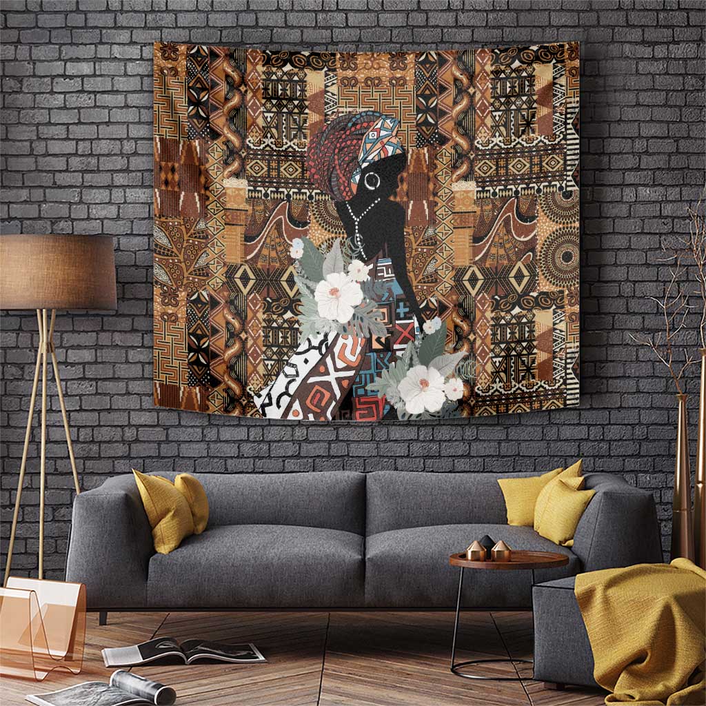 Beautiful Black Woman Tapestry African Tribal Pattern - Wonder Print Shop