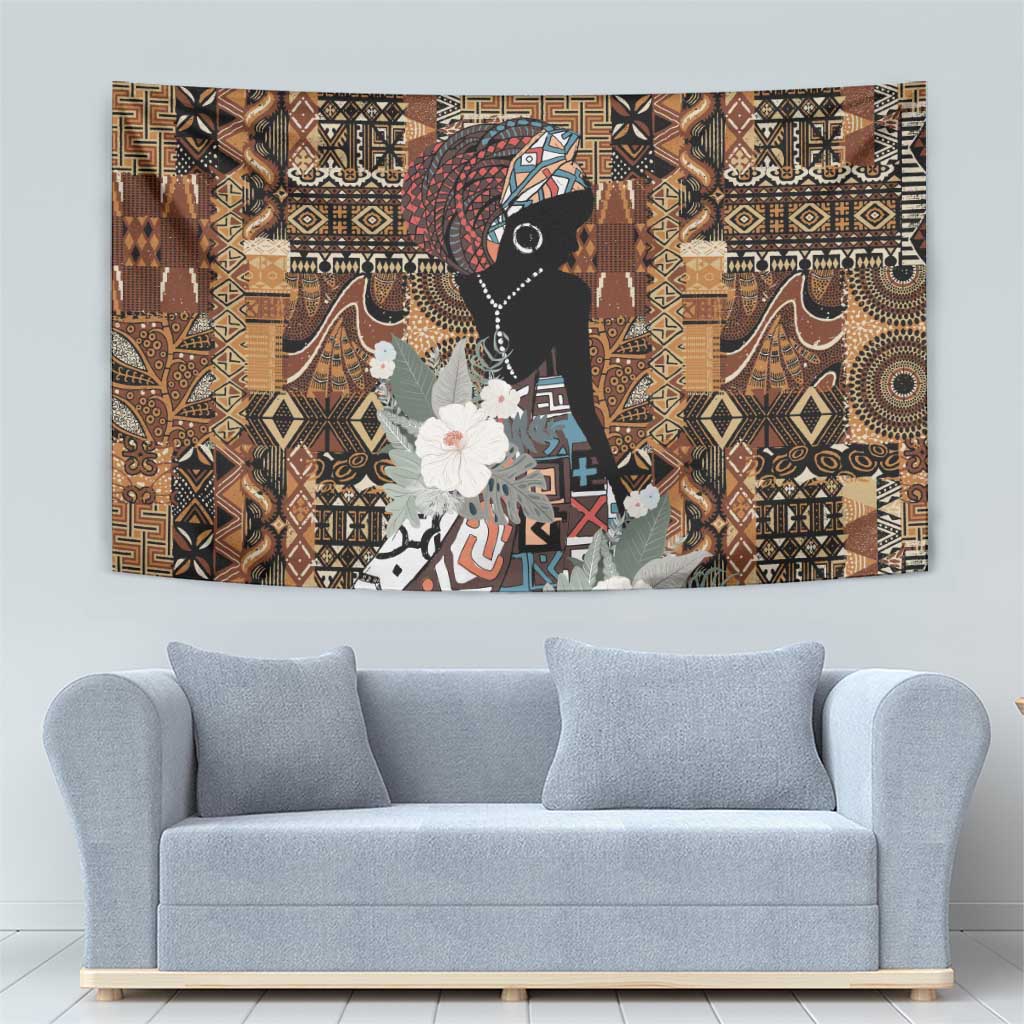 Beautiful Black Woman Tapestry African Tribal Pattern - Wonder Print Shop