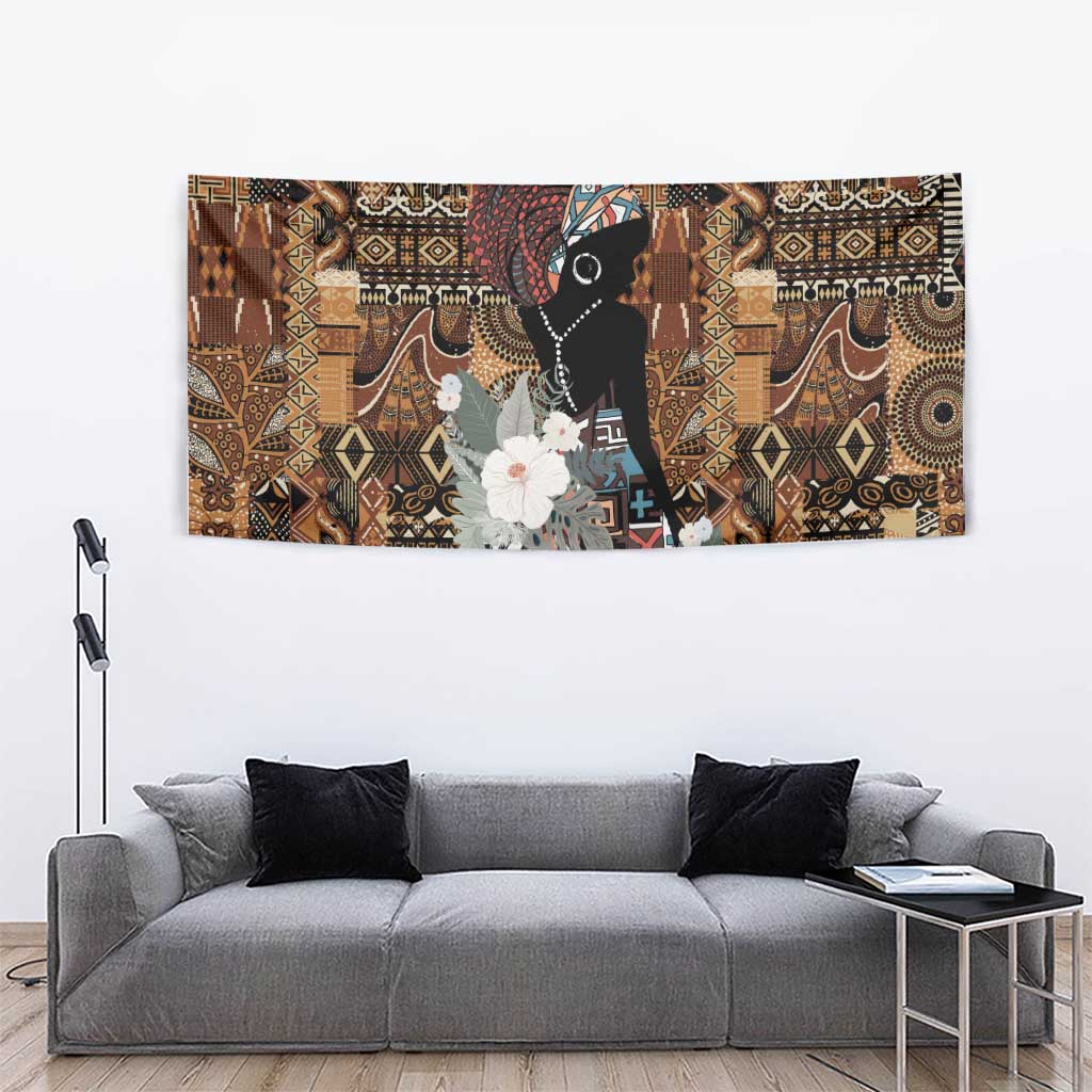 Beautiful Black Woman Tapestry African Tribal Pattern - Wonder Print Shop
