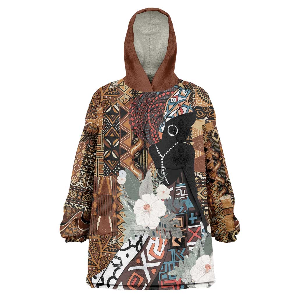 Beautiful Black Woman Wearable Blanket Hoodie African Tribal Pattern - Wonder Print Shop