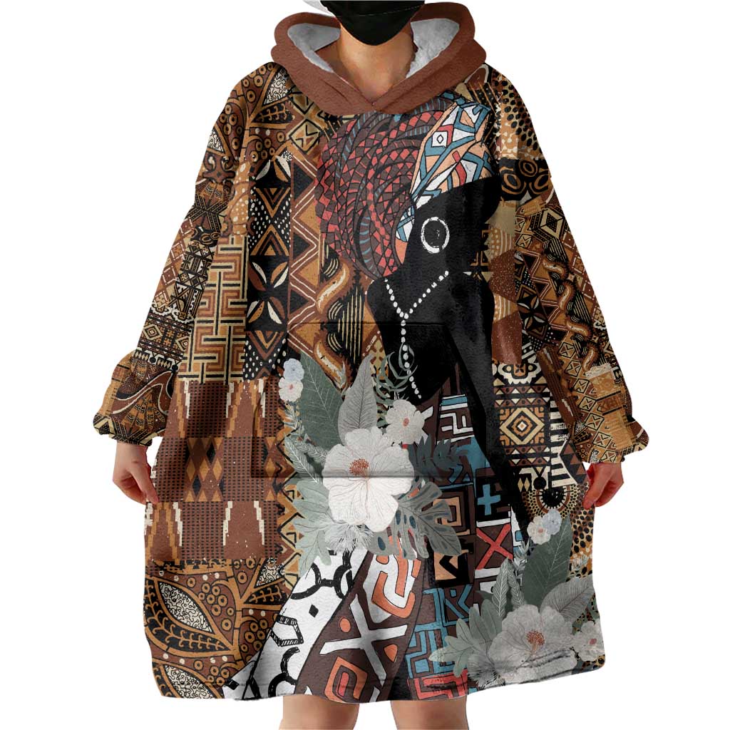 Beautiful Black Woman Wearable Blanket Hoodie African Tribal Pattern - Wonder Print Shop