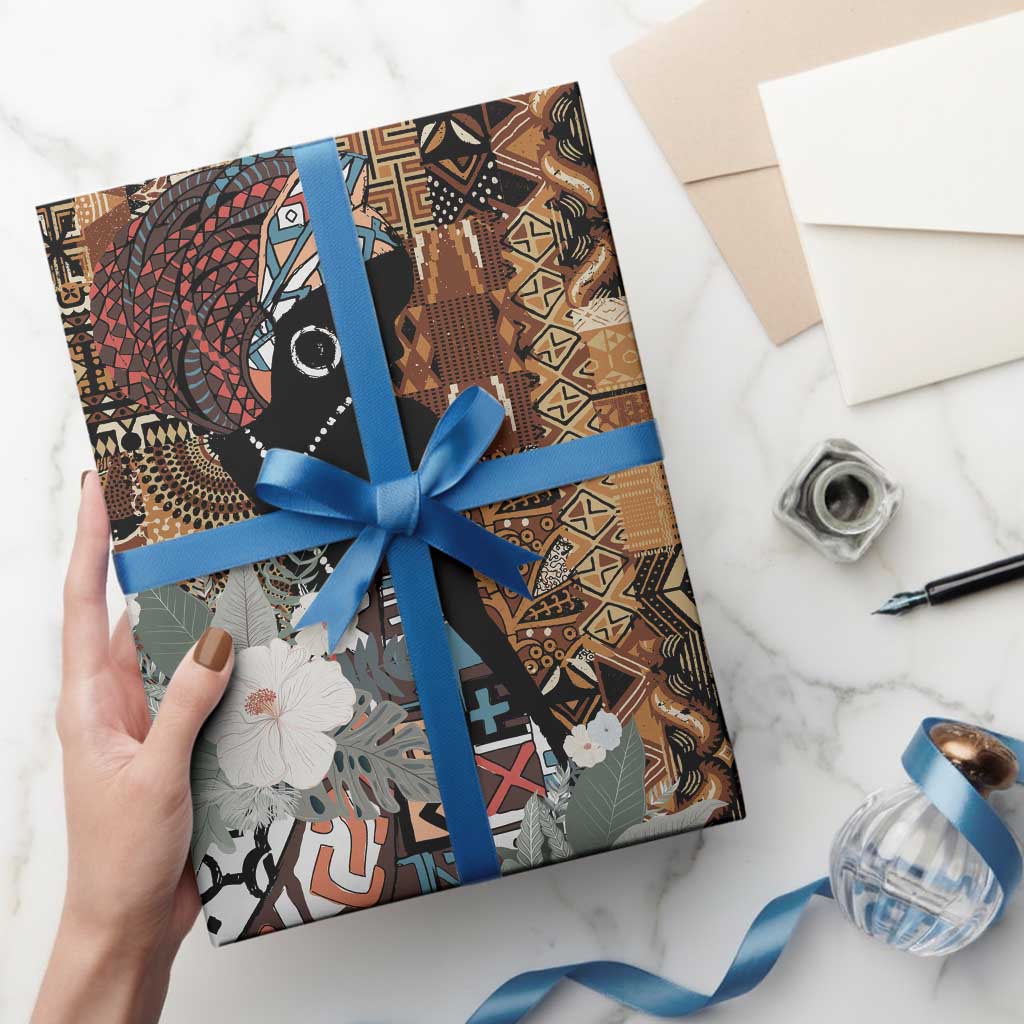 Beautiful Black Woman Wrapping Paper African Tribal Pattern - Wonder Print Shop