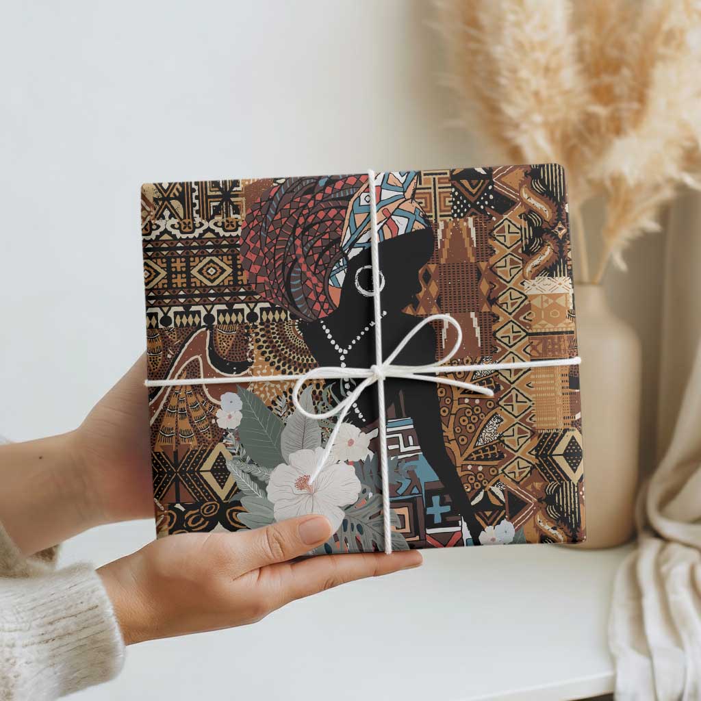 Beautiful Black Woman Wrapping Paper African Tribal Pattern - Wonder Print Shop