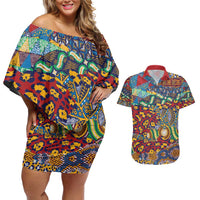 Traditional African Animal Skins Pattern Couples Matching Off Shoulder Short Dress and Hawaiian Shirt LT9 - Wonder Print Shop