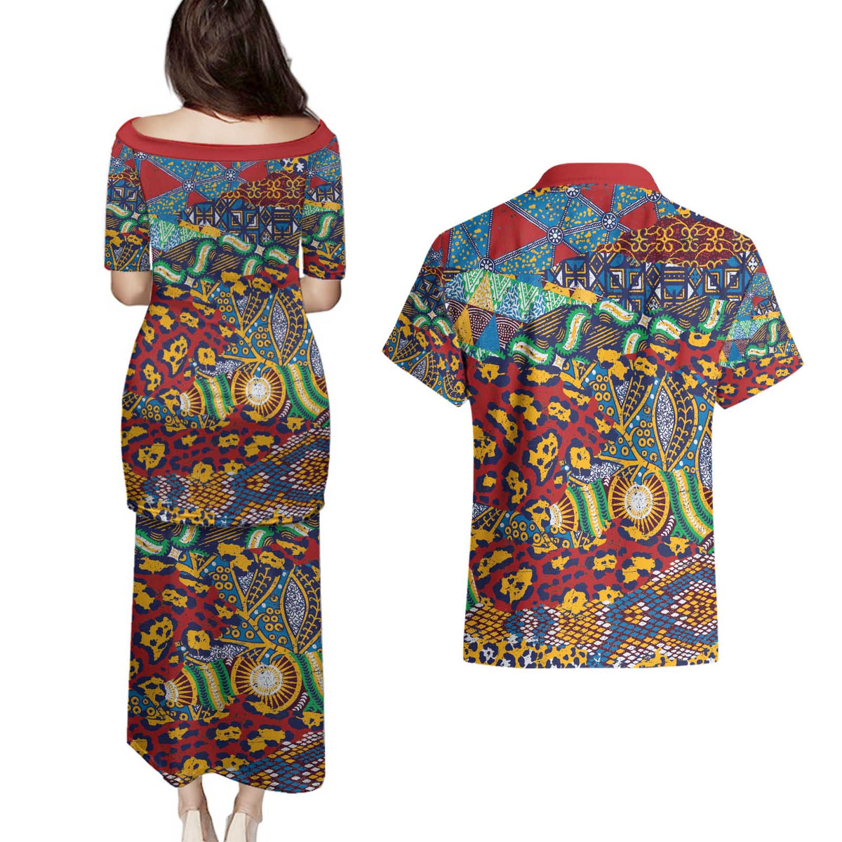 Traditional African Animal Skins Pattern Couples Matching Puletasi and Hawaiian Shirt LT9 - Wonder Print Shop