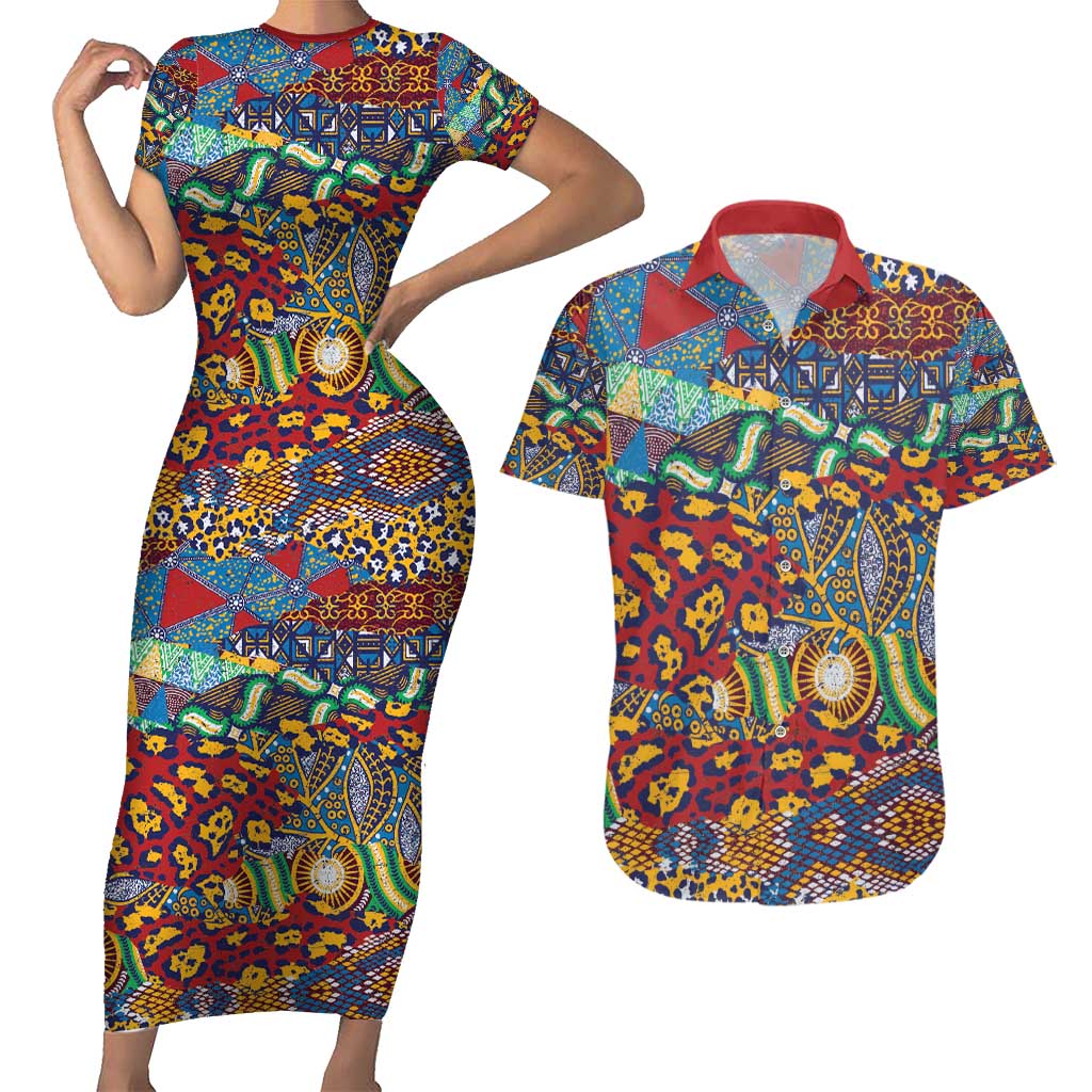 Traditional African Animal Skins Pattern Couples Matching Short Sleeve Bodycon Dress and Hawaiian Shirt LT9 - Wonder Print Shop