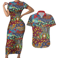Traditional African Animal Skins Pattern Couples Matching Short Sleeve Bodycon Dress and Hawaiian Shirt LT9 - Wonder Print Shop