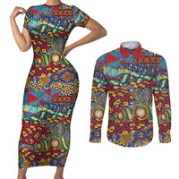 Traditional African Animal Skins Pattern Couples Matching Short Sleeve Bodycon Dress and Long Sleeve Button Shirt LT9 - Wonder Print Shop