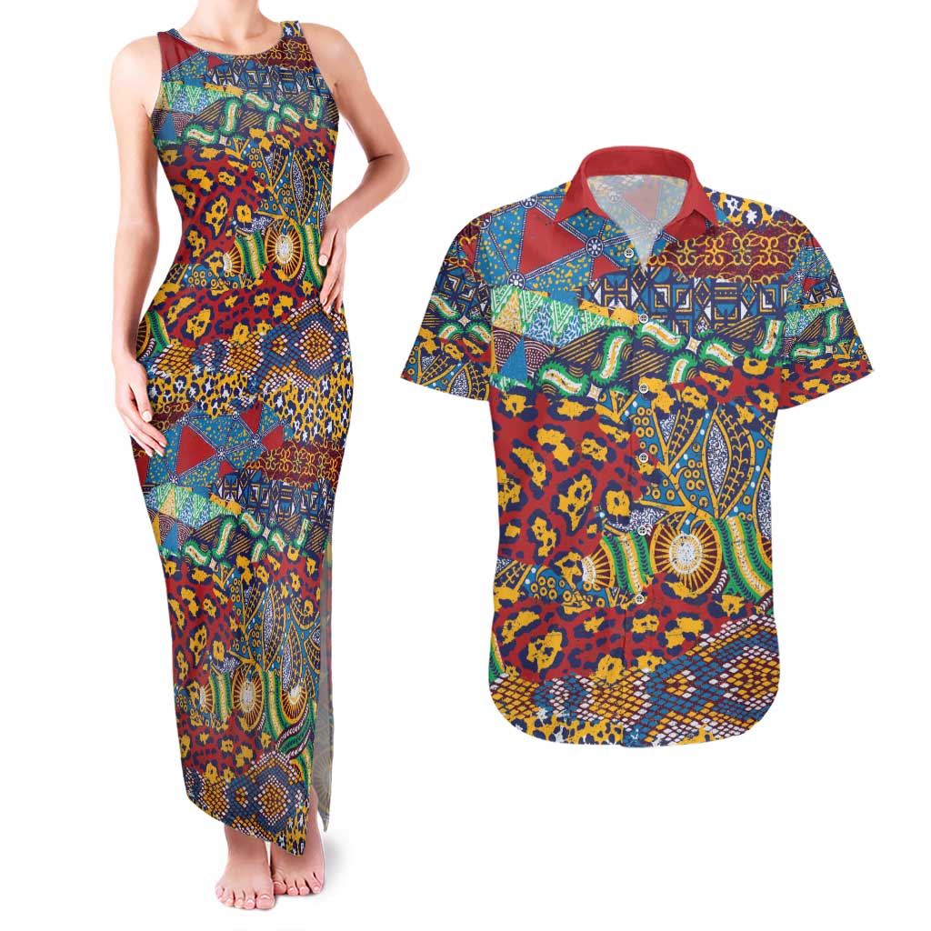 Traditional African Animal Skins Pattern Couples Matching Tank Maxi Dress and Hawaiian Shirt LT9 - Wonder Print Shop
