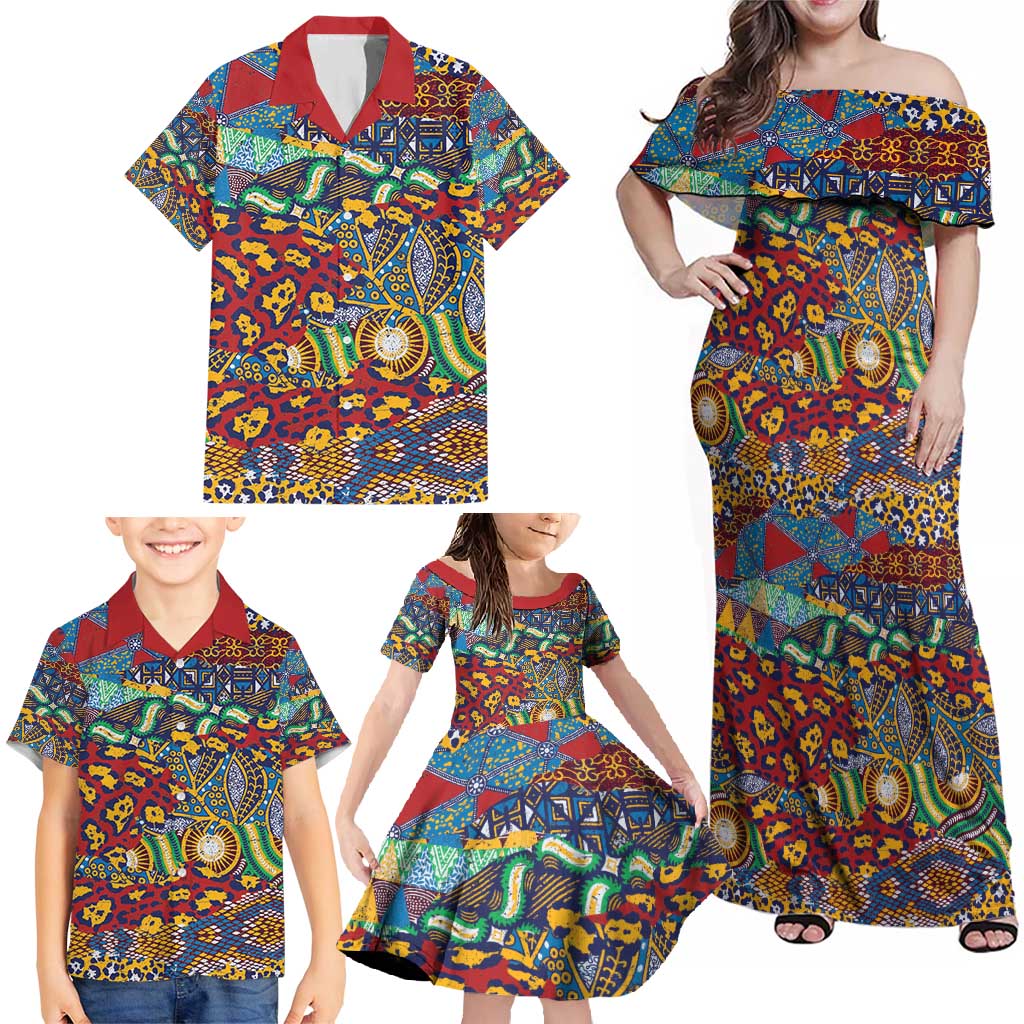 Traditional African Animal Skins Pattern Family Matching Off Shoulder Maxi Dress and Hawaiian Shirt LT9 - Wonder Print Shop