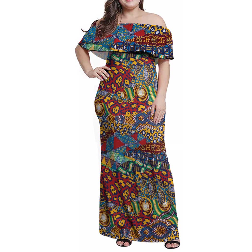 Traditional African Animal Skins Pattern Family Matching Off Shoulder Maxi Dress and Hawaiian Shirt LT9 - Wonder Print Shop