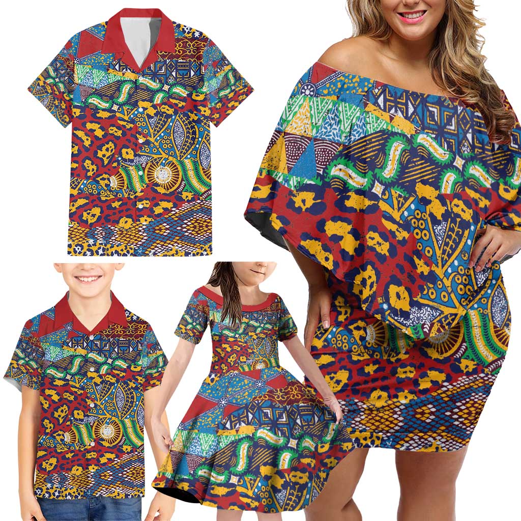 Traditional African Animal Skins Pattern Family Matching Off Shoulder Short Dress and Hawaiian Shirt LT9 - Wonder Print Shop