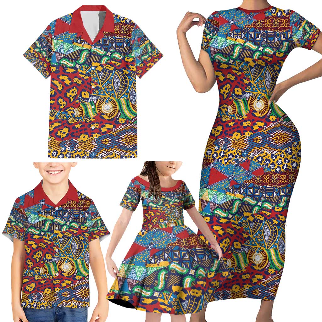 Traditional African Animal Skins Pattern Family Matching Short Sleeve Bodycon Dress and Hawaiian Shirt - Wonder Print Shop