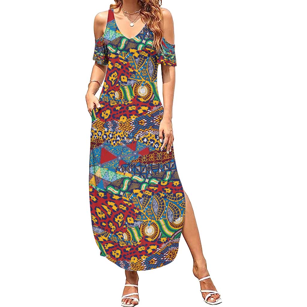 Traditional African Animal Skins Pattern Family Matching Summer Maxi Dress and Hawaiian Shirt - Wonder Print Shop