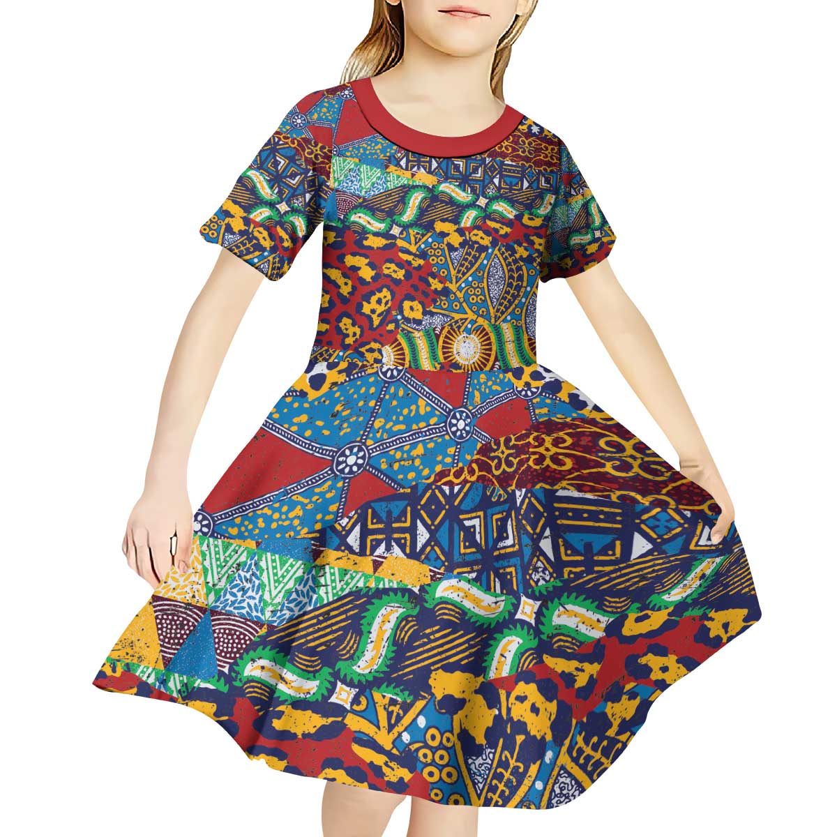Traditional African Animal Skins Pattern Kid Short Sleeve Dress - Wonder Print Shop