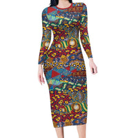 Traditional African Animal Skins Pattern Long Sleeve Bodycon Dress - Wonder Print Shop