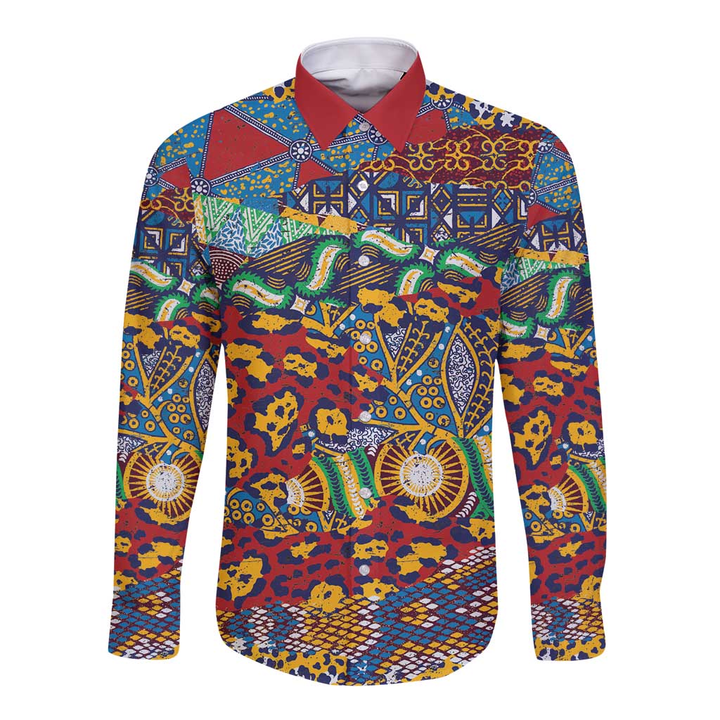 Traditional African Animal Skins Pattern Long Sleeve Button Shirt - Wonder Print Shop