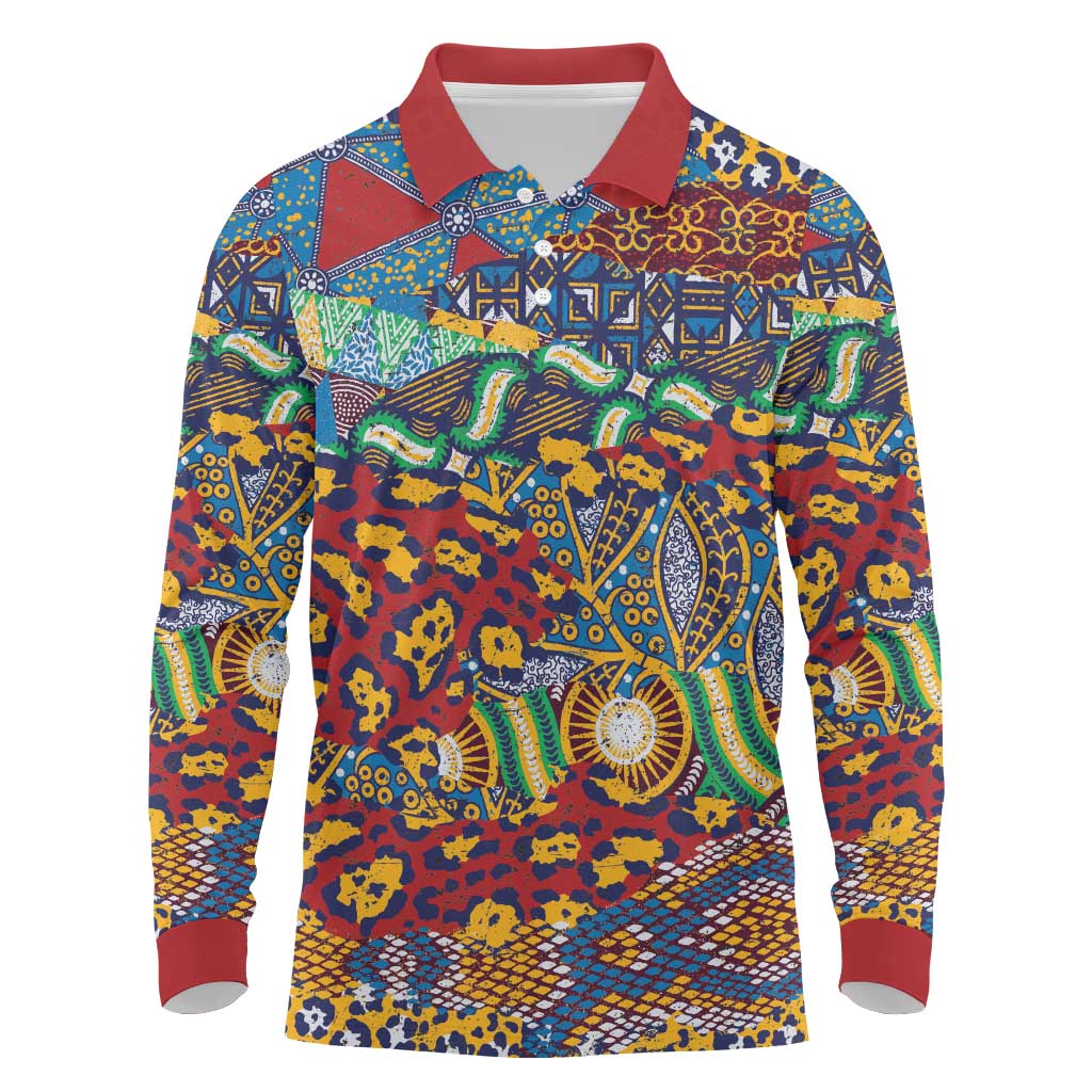 Traditional African Animal Skins Pattern Long Sleeve Polo Shirt - Wonder Print Shop