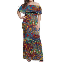 Traditional African Animal Skins Pattern Off Shoulder Maxi Dress - Wonder Print Shop