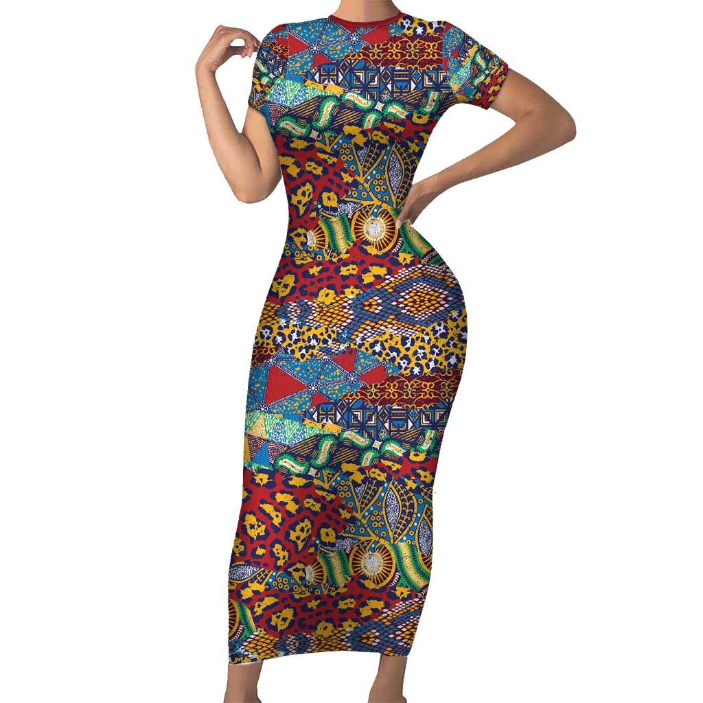 Traditional African Animal Skins Pattern Short Sleeve Bodycon Dress - Wonder Print Shop