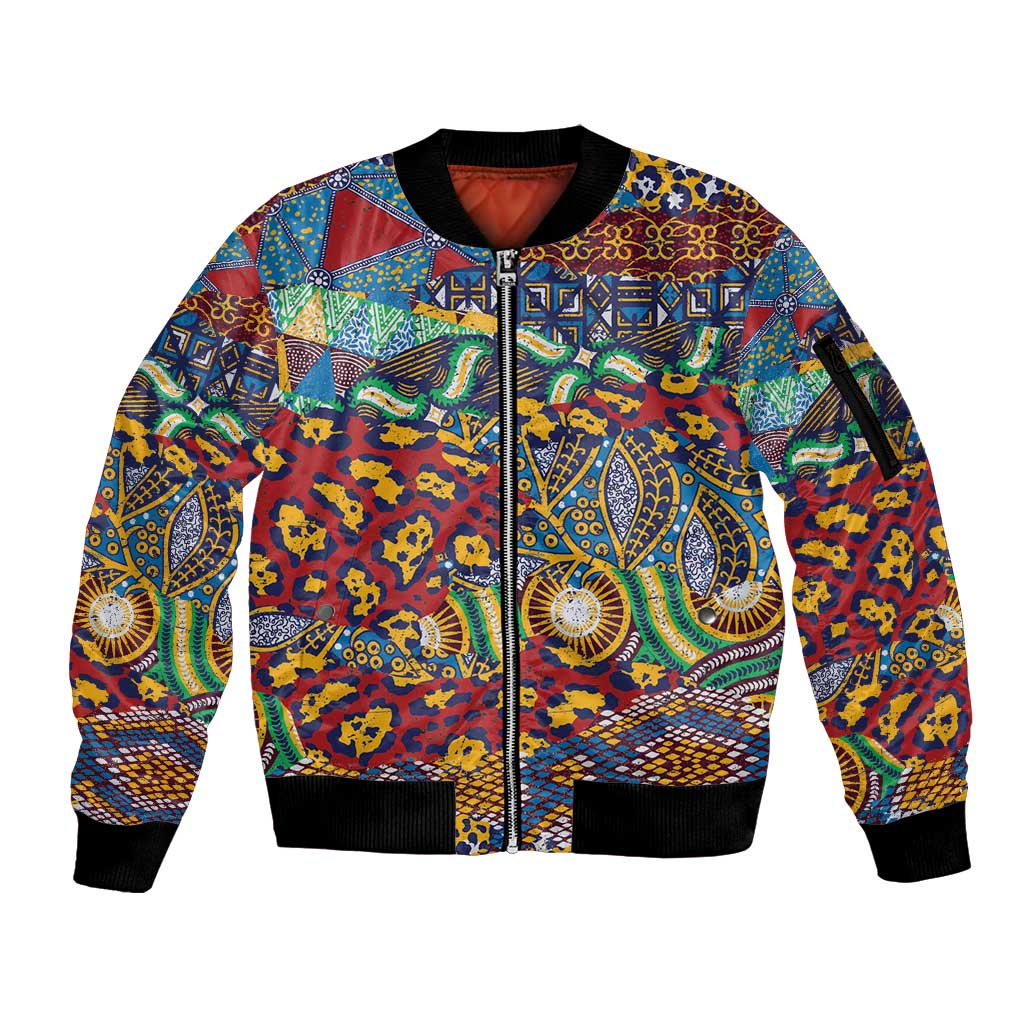 Traditional African Animal Skins Pattern Sleeve Zip Bomber Jacket - Wonder Print Shop