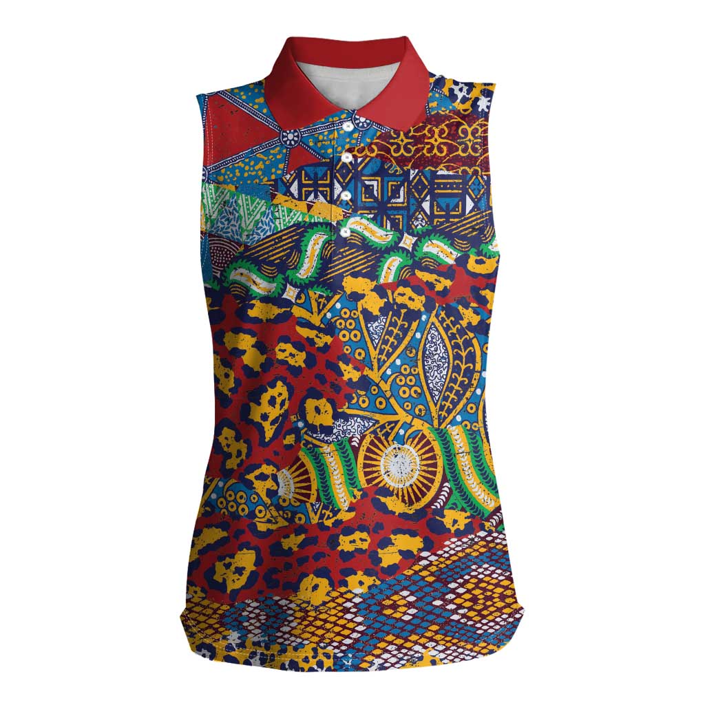 Traditional African Animal Skins Pattern Women Sleeveless Polo Shirt - Wonder Print Shop