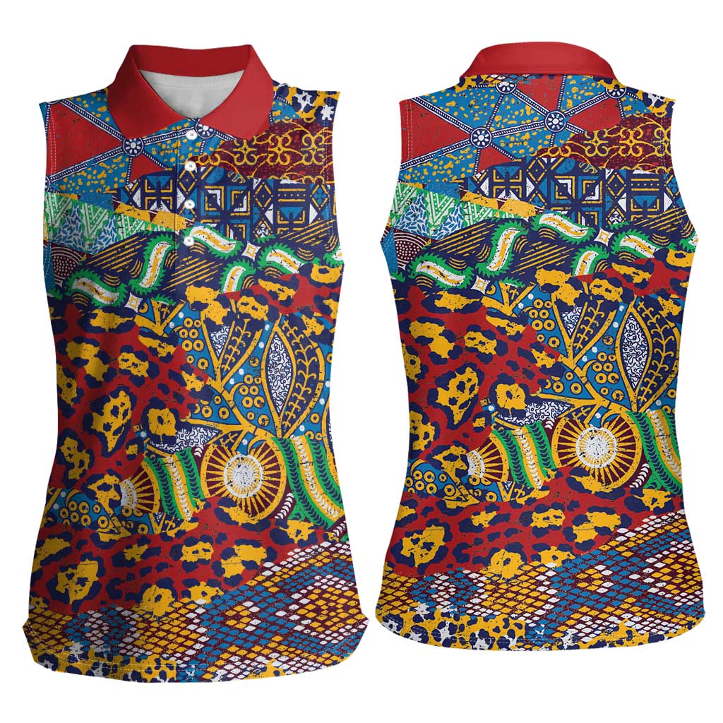 Traditional African Animal Skins Pattern Women Sleeveless Polo Shirt - Wonder Print Shop