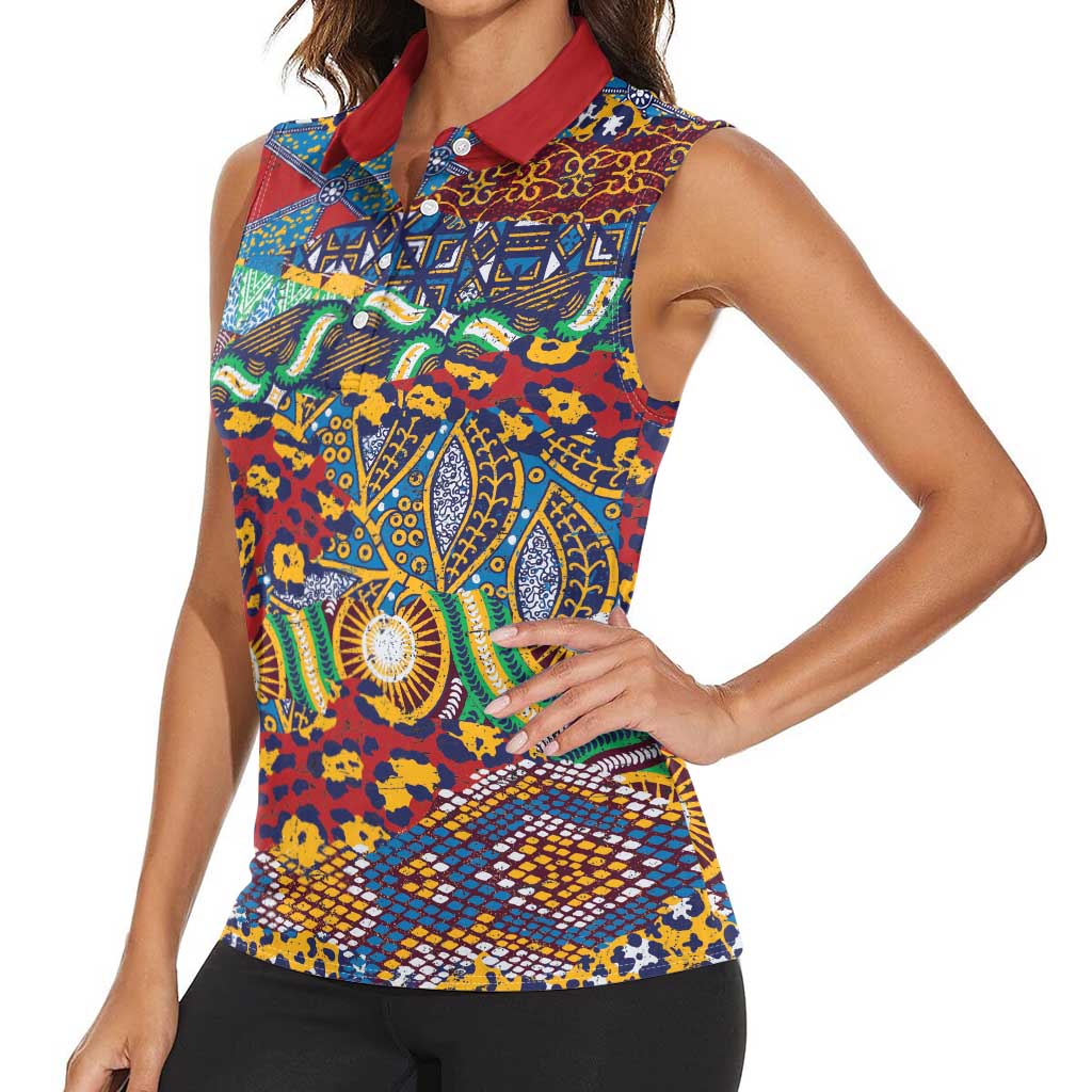 Traditional African Animal Skins Pattern Women Sleeveless Polo Shirt - Wonder Print Shop